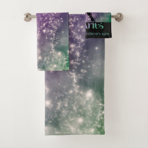 Zodiac : Aquarius Blue & Purple Space Design Bath Towel Set