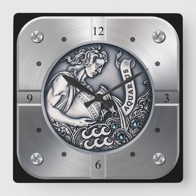 Zodiac ~ Aquarius ~ Celestial ~ Western Astrology  Square Wall Clock (Front)
