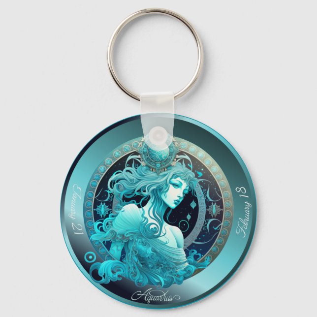Zodiac Aquarius  Customise Personal  Keychain (Front)