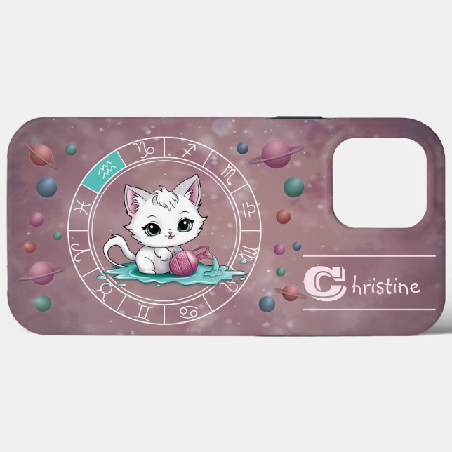 Zodiac Aquarius Cute Cat Wheel Planet Astrology Case-Mate iPhone Case (Back (Horizontal))