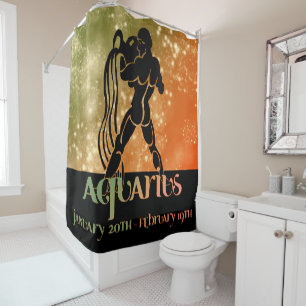 Zodiac : Aquarius Orange & Green Space Design Shower Curtain