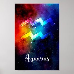Zodiac : Aquarius Space Rainbow Poster