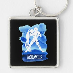 Zodiac Aquarius Stylised Sign Blue Watercolor Key Ring