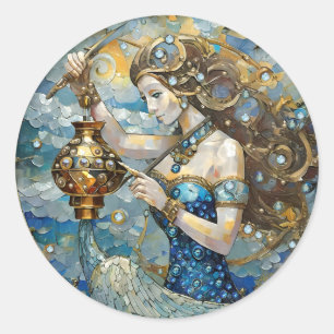 Zodiac - Aquarius The Water Bearer Classic Round Sticker