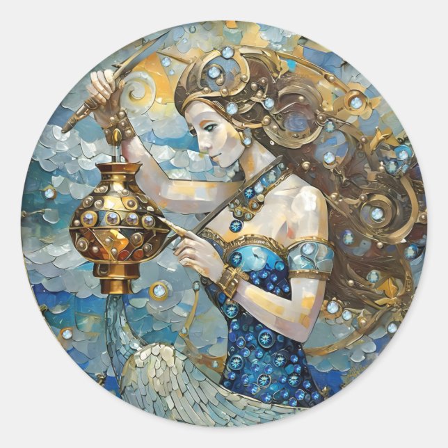 Zodiac - Aquarius The Water Bearer Classic Round Sticker (Front)