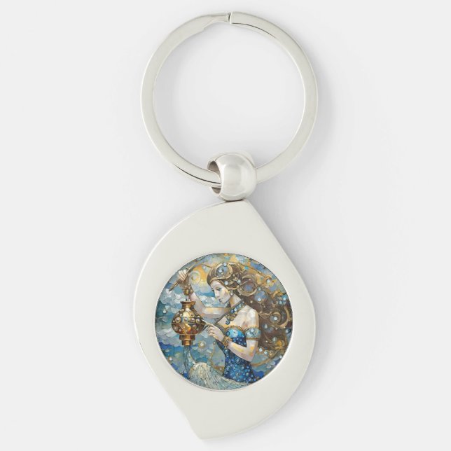 Zodiac - Aquarius The Water Bearer Key Ring (Front)