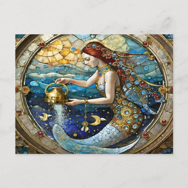 Zodiac - Aquarius The Water Bearer Mermaid Postcard (Front)