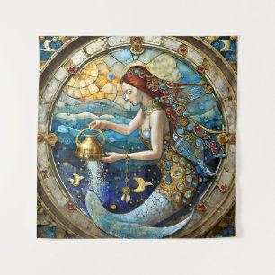 Zodiac - Aquarius The Water Bearer Mermaid Tapestry