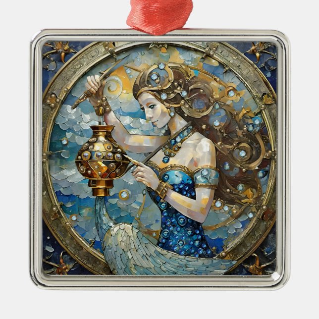 Zodiac - Aquarius The Water Bearer Metal Tree Decoration (Front)