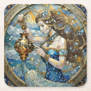 Zodiac - Aquarius The Water Bearer Square Paper Coaster