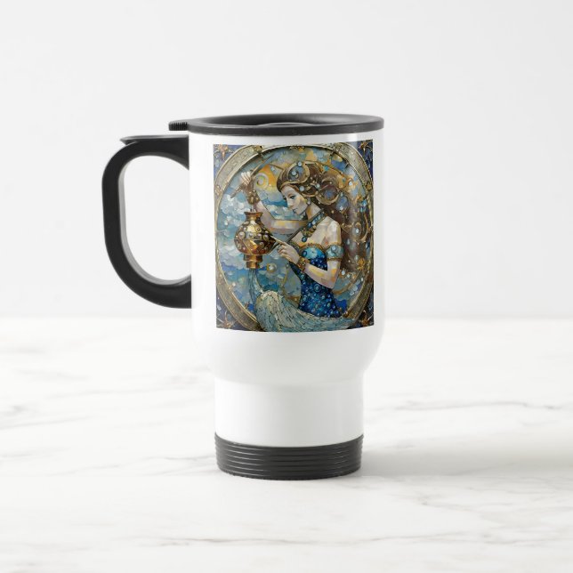 Zodiac - Aquarius The Water Bearer Travel Mug (Left)