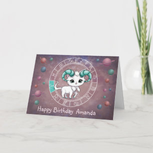 Zodiac Aries Cute Cat Wheel Planet Astrology Card