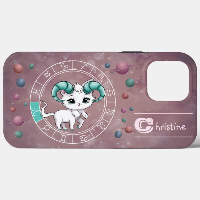 Zodiac Aries Cute Cat Wheel Planet Astrology Case-Mate iPhone Case (Back (Horizontal))
