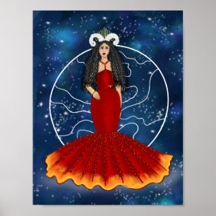 Zodiac Aries Goddess with Planet Mars Celestial Poster