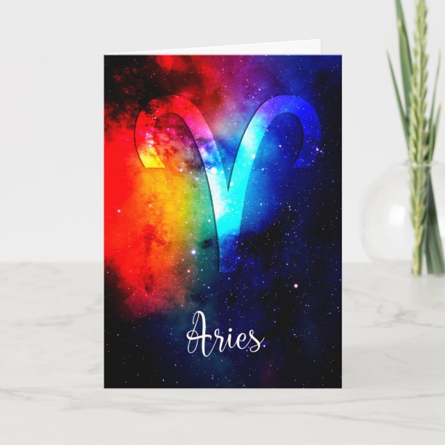 Zodiac : Aries Rainbow Space Birthday Card (Front)