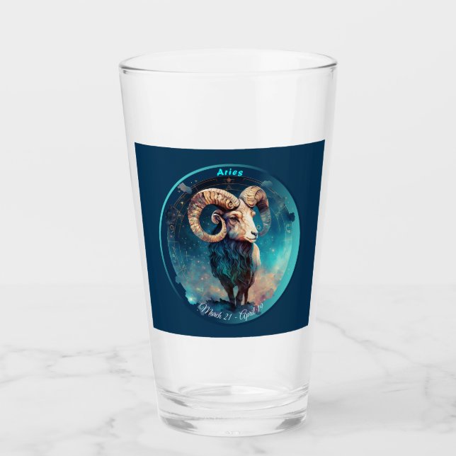 Zodiac Aries Ram "March 21 - April 19" Glass (Front)