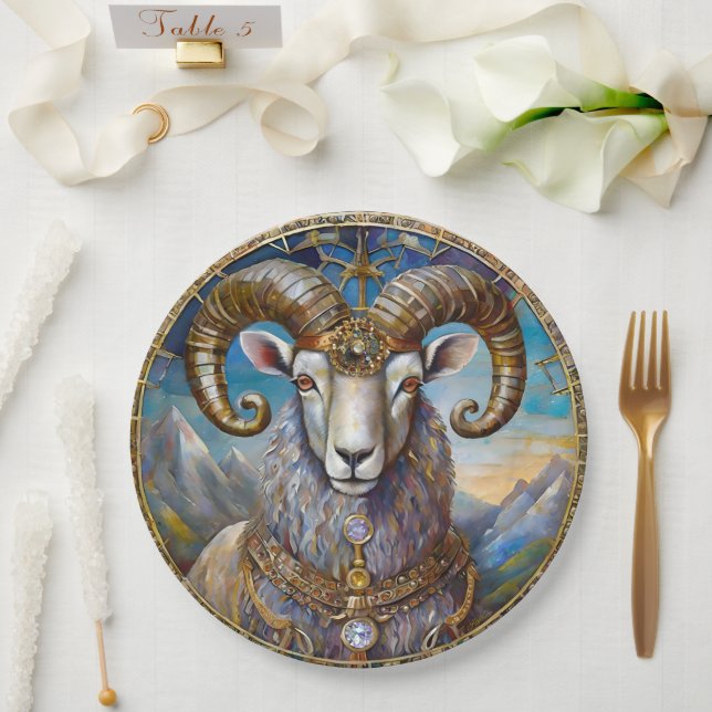 Zodiac - Aries The Ram Paper Plate (Wedding)