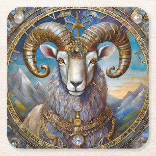 Zodiac - Aries The Ram Square Paper Coaster