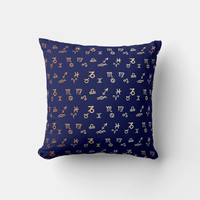 Zodiac Astrologers Navy Gold Pattern Decor Pillow (Front)