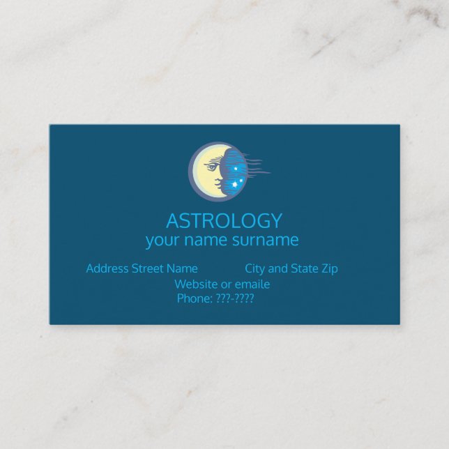 Zodiac Astrology Moon and Stars Business Card (Front)