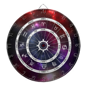 Zodiac Astrology Symbols on a Cosmic Starfield Dartboard