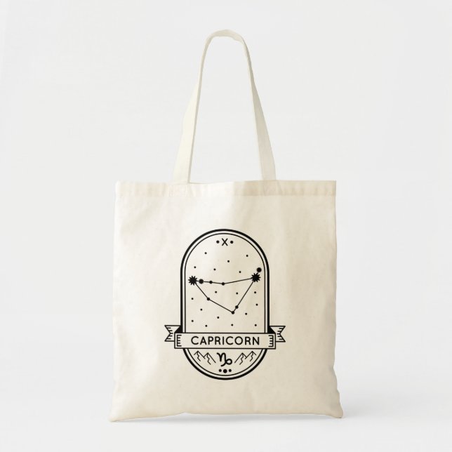 ZODIAC BADGE CONSTELLATION CAPRICORN STROKE TOTE BAG (Front)