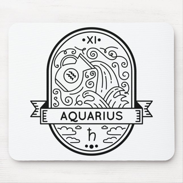ZODIAC BADGE SYMBOL AQUARIUS STROKE MOUSE MAT (Front)