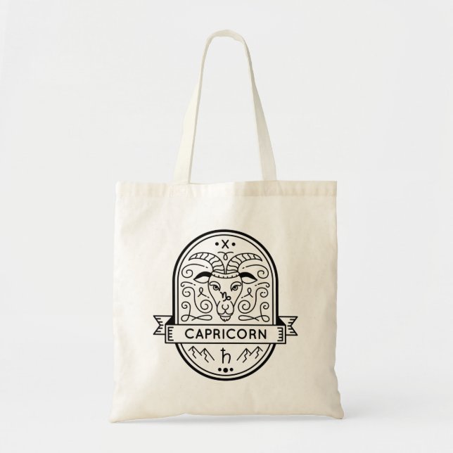 ZODIAC BADGE SYMBOL CAPRICORN STROKE TOTE BAG (Front)