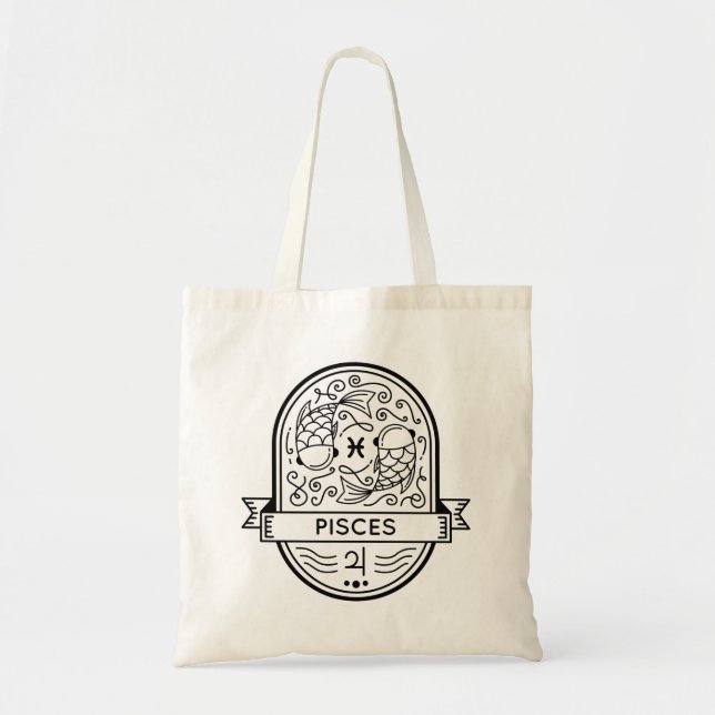 ZODIAC BADGE SYMBOL PISCES STROKE TOTE BAG (Front)