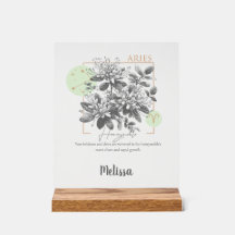 Zodiac Birth Flower Art Personalized Aries Gift