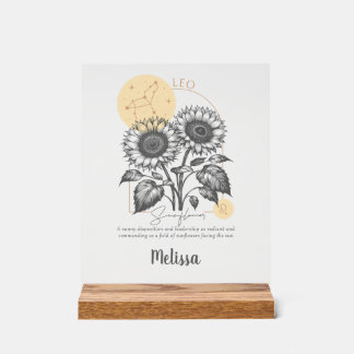 Zodiac Birth Flower Art Personalized Leo Gift Acrylic Sign