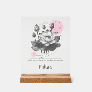Zodiac Birth Flower Art Personalized Pisces Gift Acrylic Sign