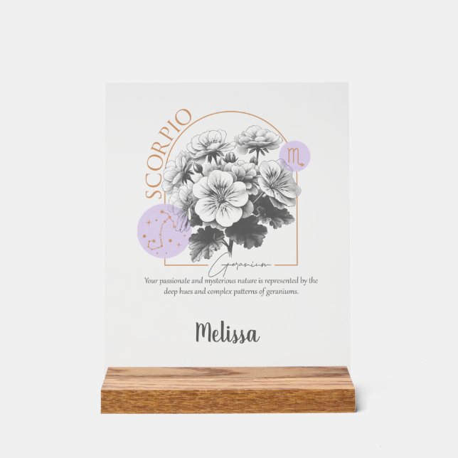 Zodiac Birth Flower Art Personalized Scorpio Gift Acrylic Sign (Front)