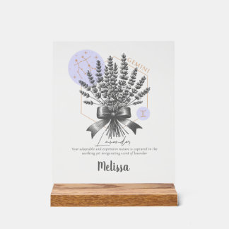 Zodiac Birth Flower Personalized Gemini Gift Acrylic Sign