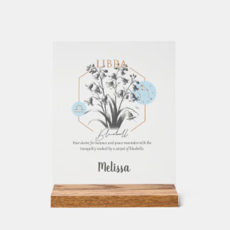 Zodiac Birth Flower Personalized Libra Gift Acrylic Sign