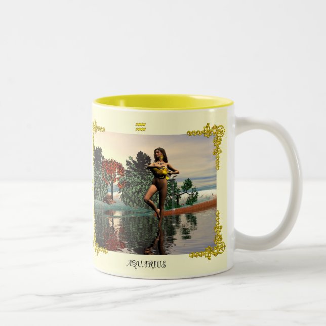 ZODIAC BIRTHDAY SIGNS / AQUARIUS Two-Tone COFFEE MUG (Right)