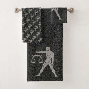 Zodiac Black and Grey Man Scale Star Sign Libra Bath Towel Set