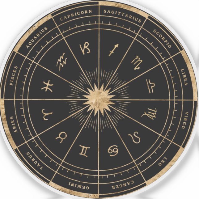 Zodiac Black & Gold Round Die-Cut Vinyl Sticker (Front)