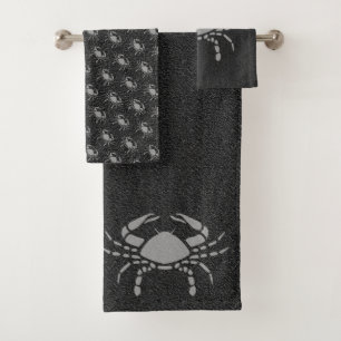 Zodiac Black Grey Crab Star Sign Cancer Bath Towel Set