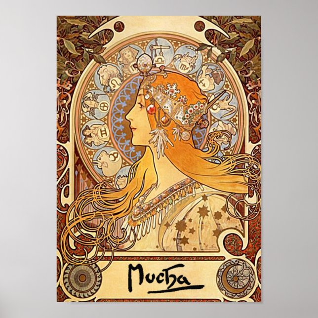 Zodiac by Alfons Mucha - Art Nouveau Poster (Front)