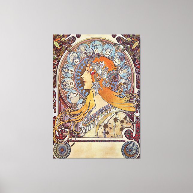 Zodiac by Alphonse Mucha Canvas Print (Front)