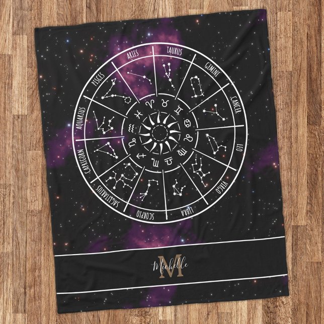 Zodiac Calendar | Astrology Symbols & Monogram Fleece Blanket (Creator Uploaded)