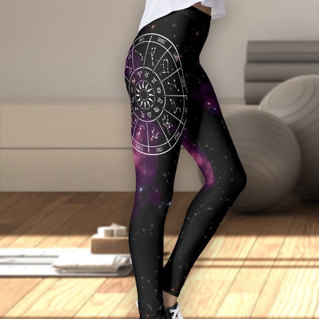 Zodiac Calendar | Purple Nebula & Star Signs Leggings (Creator Uploaded)