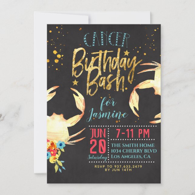 Zodiac Cancer Birthday Invitation (Front)
