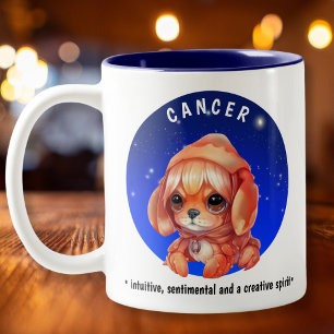  Zodiac Cancer Cute Watercolor custom name date Two-Tone Coffee Mug