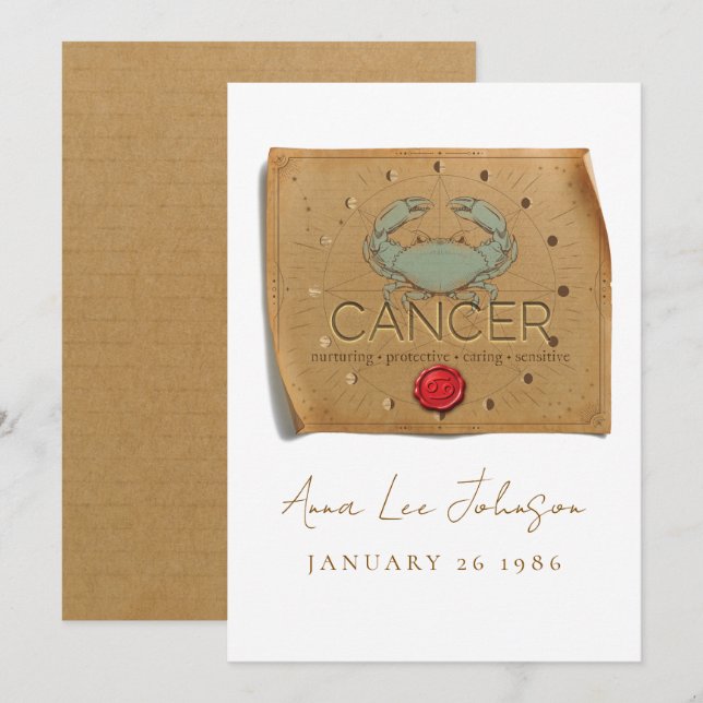 ZODIAC - Cancer - Personalised Birthday Card (Front/Back)