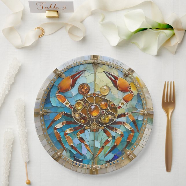 Zodiac - Cancer The Crab Paper Plate (Wedding)