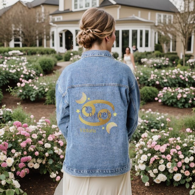 Zodiac Cancer Watercolor Personalised Jean Denim Jacket (Wedding Back)