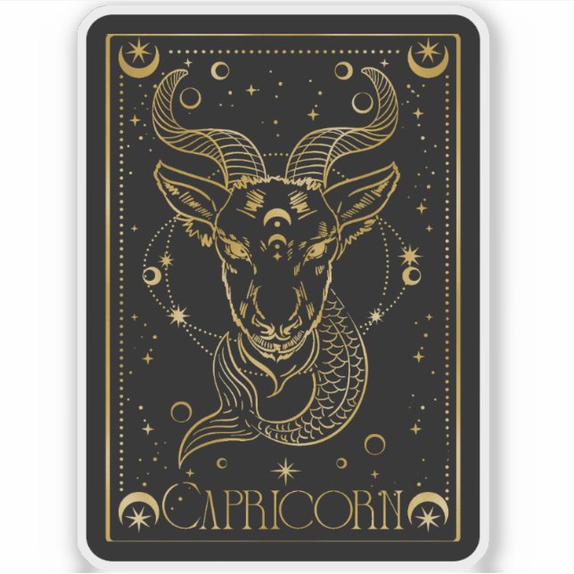 Zodiac Capricorn Astrology Black and Gold Sticker (Front)