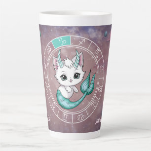 Zodiac Capricorn Cute Cat Wheel Planet Astrology Latte Mug